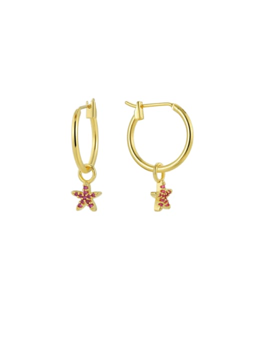 Gold Starfish Purple Zircon Earrings Brass Cubic Zirconia Pentagram Cute Huggie Earring