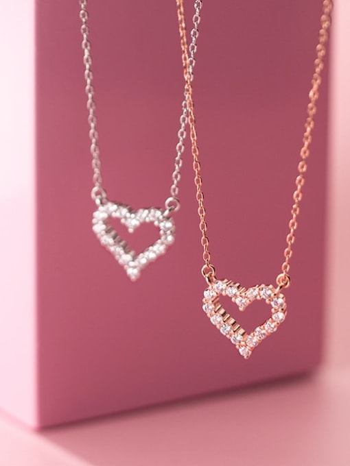 Rosh 925 Sterling Silver Cubic Zirconia Heart Minimalist Necklace