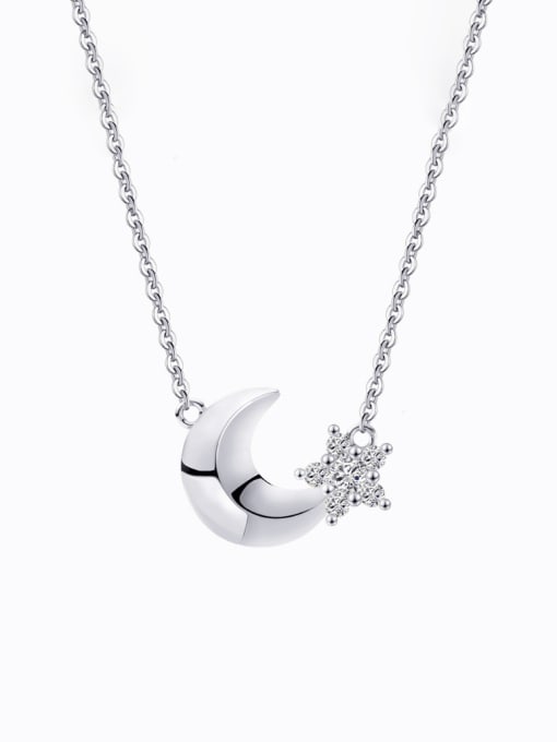 RINNTIN 925 Sterling Silver Cubic Zirconia Moon Dainty Necklace
