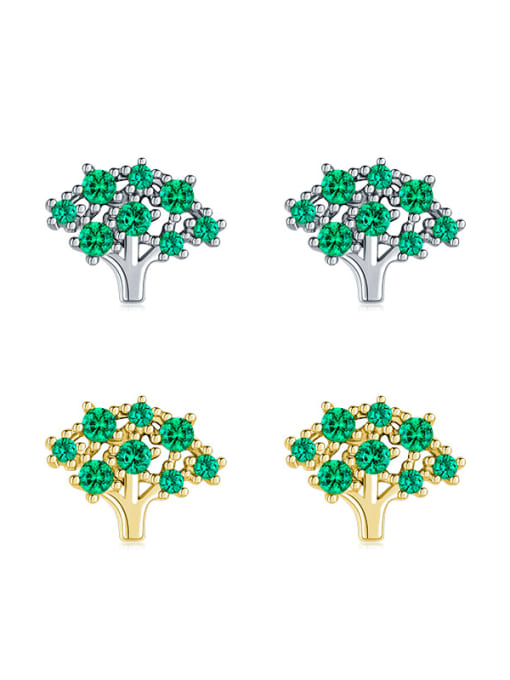 MODN 925 Sterling Silver Cubic Zirconia Tree Cute Stud Earring 0