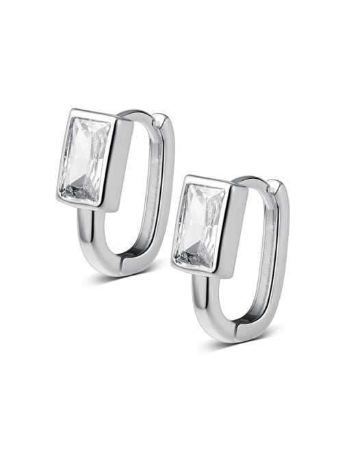 Rosh 925 Sterling Silver Glass Stone Geometric Minimalist Huggie Earring