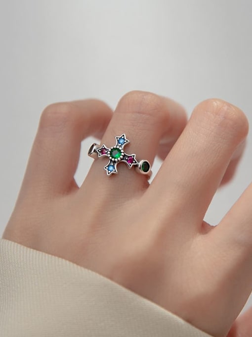 Rosh 925 Sterling Silver Cubic Zirconia Cross Vintage Band Ring 1