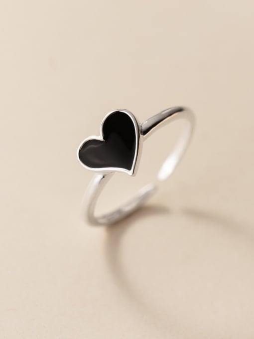 Rosh 925 Sterling Silver Enamel Heart Minimalist Band Ring 0