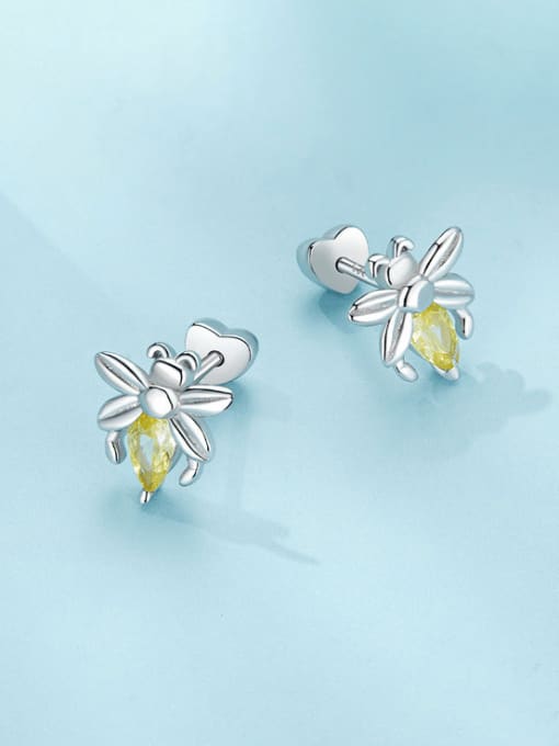 Jare 925 Sterling Silver Cubic Zirconia Bee Cute Stud Earring 0