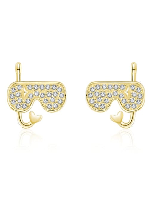 golden 925 Sterling Silver Cubic Zirconia Diving Goggles Classic Stud Earring