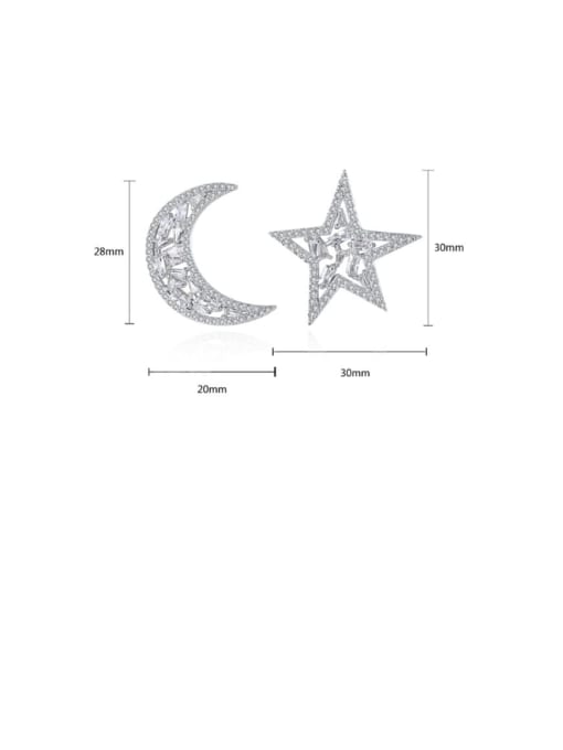 BLING SU Copper Cubic Zirconia Asymmetric stars moon  Luxury Stud Earring 4