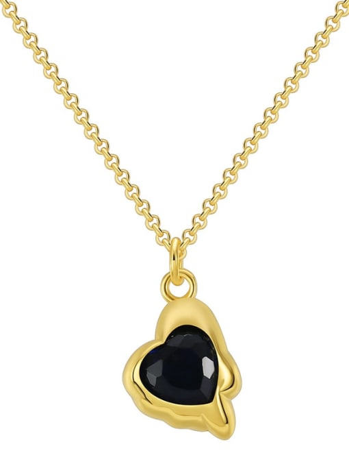 Gold Zircon Love Necklace Brass Cubic Zirconia Heart Minimalist Necklace