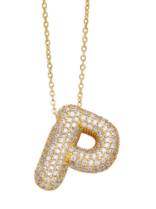 P Brass Cubic Zirconia Letter Minimalist Necklace