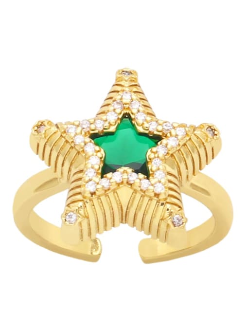 green Brass Cubic Zirconia Pentagram Vintage Band Ring