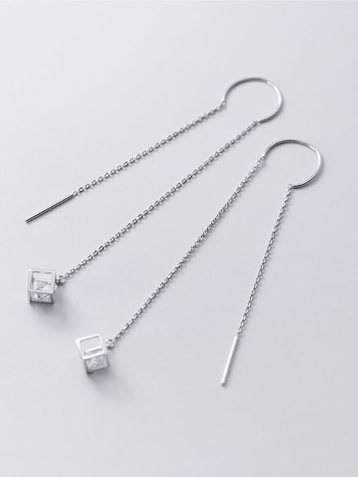 Rosh 925 Sterling Silver Cubic Zirconia Geometric Tessel Minimalist Threader Earring 2