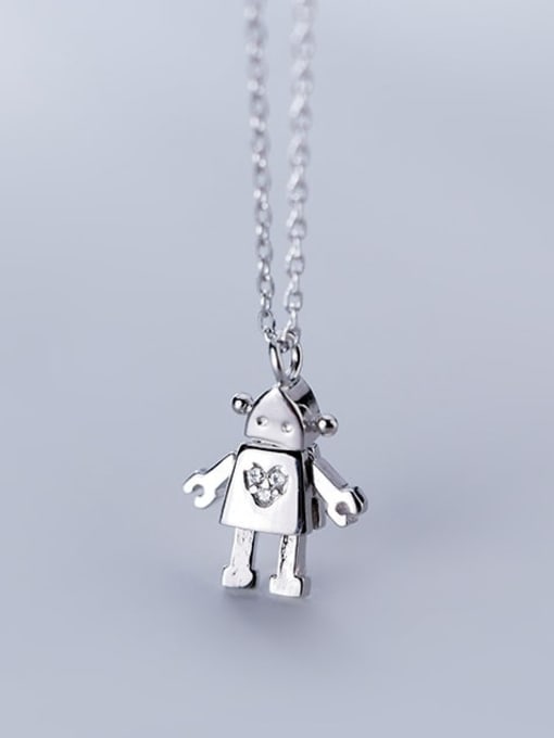 Rosh 925 Sterling Silver Irregular Cute Robot Pendant Necklace