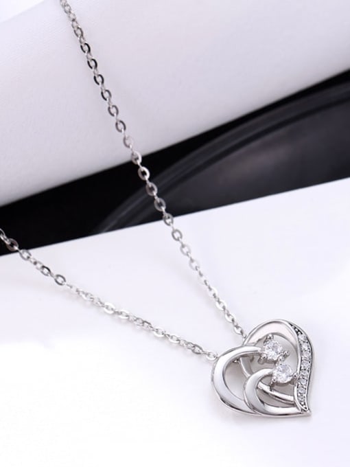 NS1029 platinum 925 Sterling Silver Cubic Zirconia Heart Minimalist Necklace