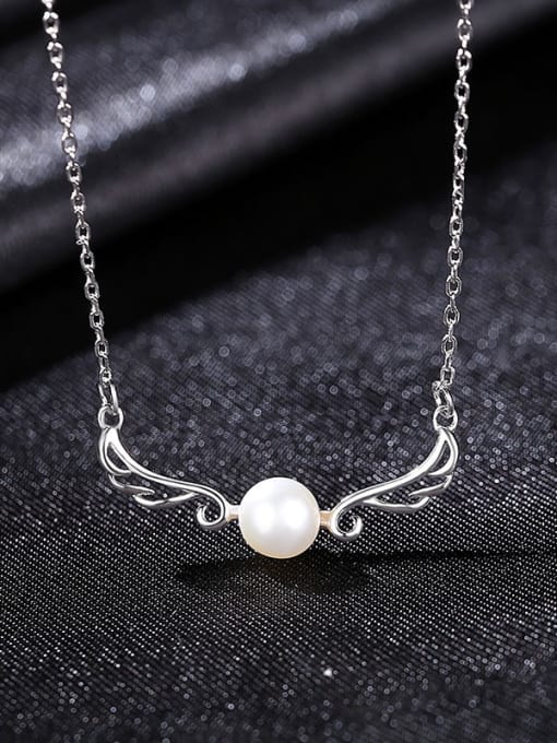 White 8C04 925 Sterling Silver Freshwater Pearl Irregular Minimalist Necklace
