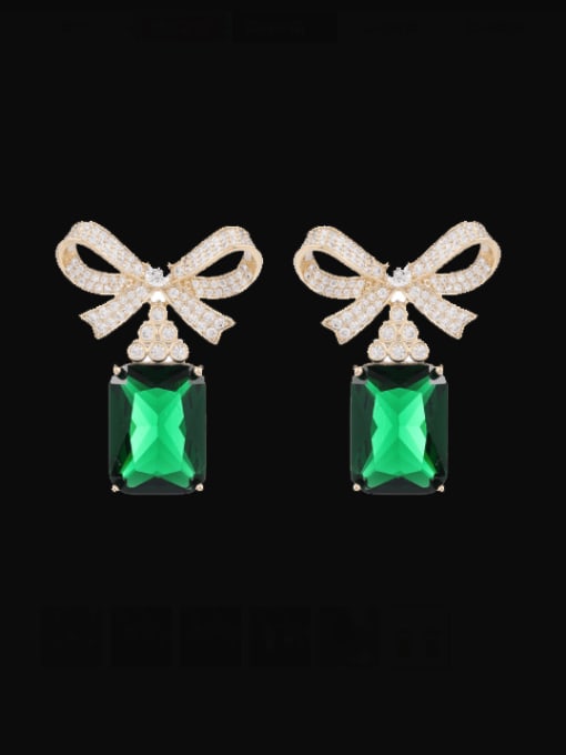 green Brass Cubic Zirconia Rectangle Luxury Cluster Earring
