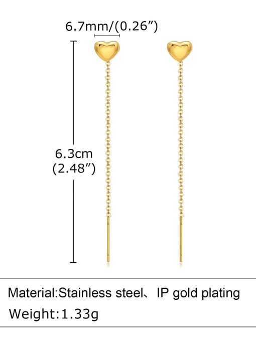 CONG Stainless steel Heart  Tassel Minimalist Threader Earring 1
