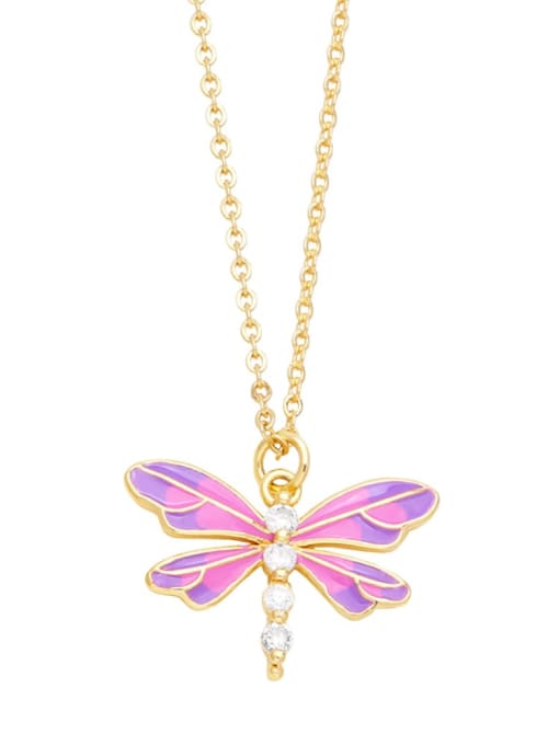 purple Brass Enamel Dragonfly Trend Necklace