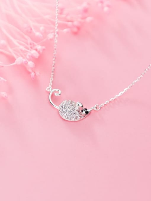 Rosh 925 Sterling Silver Rhinestone  Cute Mouse pendant Necklace 3