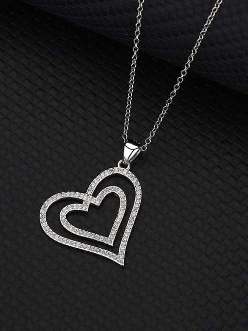 BC-Swarovski Elements 925 Sterling Silver Cubic Zirconia Heart Minimalist Necklace 3