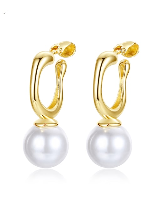 BLING SU Brass Imitation Pearl Geometric Minimalist Huggie Earring 0