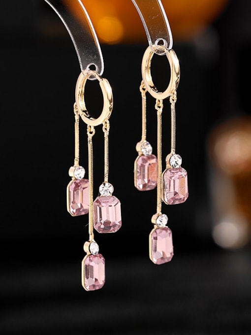 purple Brass Glass Stone Geometric Luxury Cluster Earring