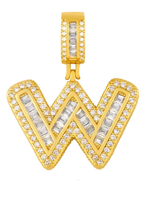 W (without chain) Brass Letter  Cubic Zirconia Vintage Pendant