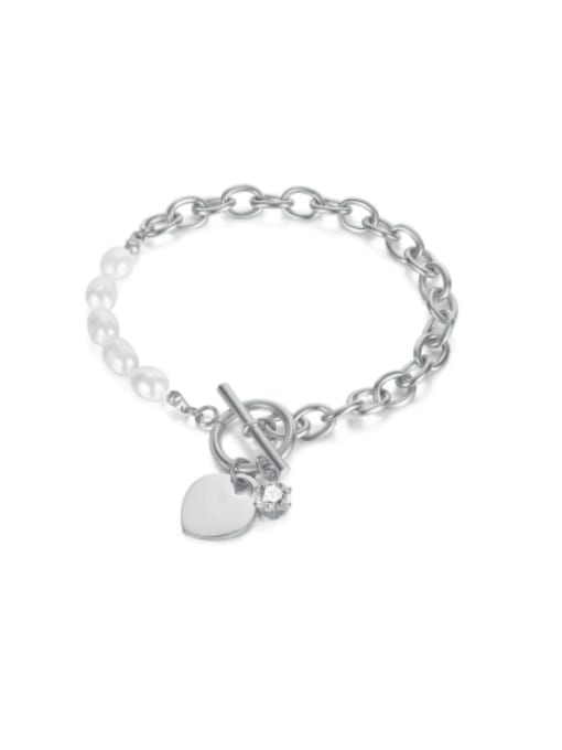1231 Steel Bracelet Titanium Steel Imitation Pearl Heart Minimalist Link Bracelet
