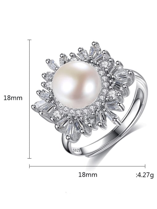 CCUI 925 Sterling Silver Freshwater Pearl  Flower Trend Band Ring 3