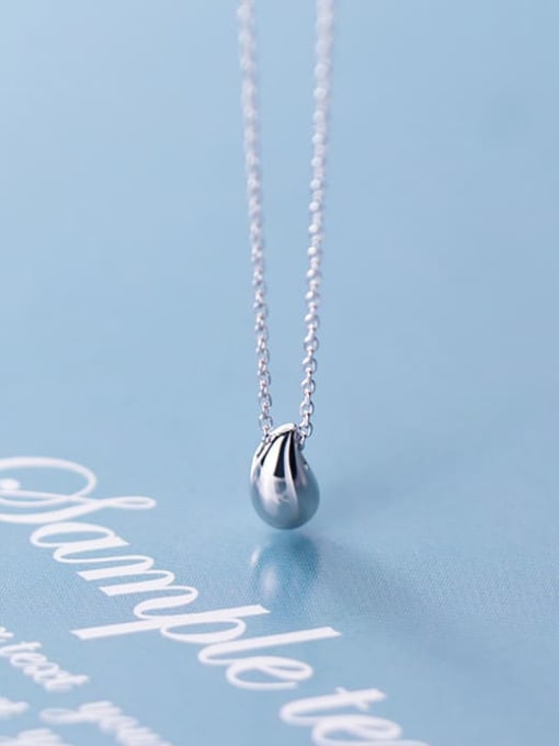 Rosh 925 Sterling Silver Simple glossy water drop pendant Necklace 1