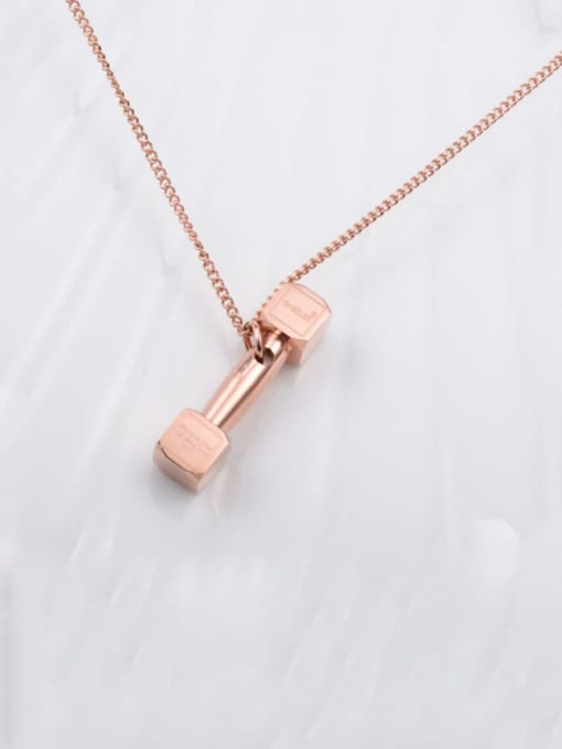 Rose Gold Titanium Smooth Fashion Dumbbell Necklace