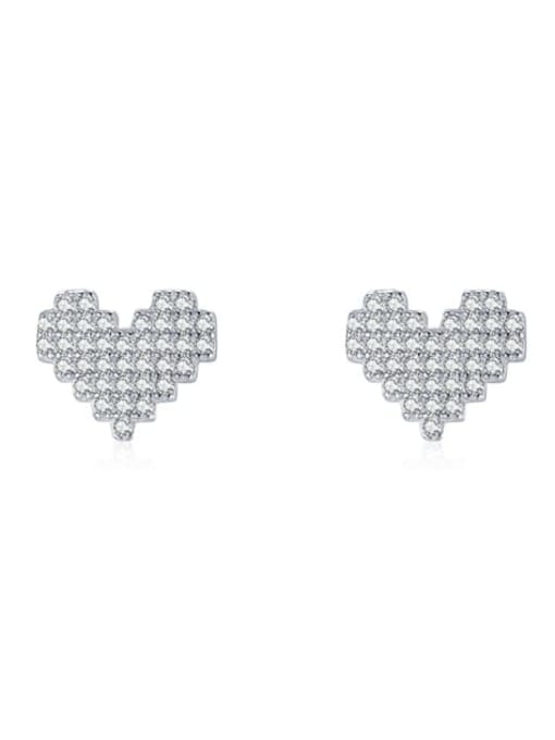 YGE2649 BAI  11mm 925 Sterling Silver Cubic Zirconia Heart Minimalist Geometry Stud Earring