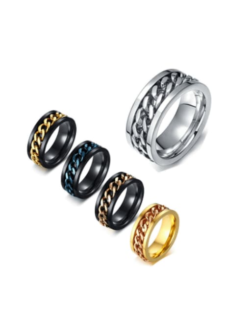 CONG Titanium Steel Geometric Chain Minimalist Band Ring