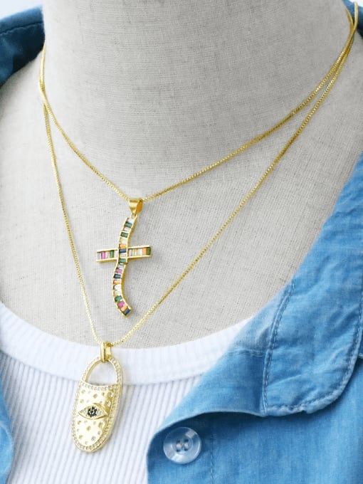 CC Brass Cubic Zirconia Cross Vintage Necklace 1