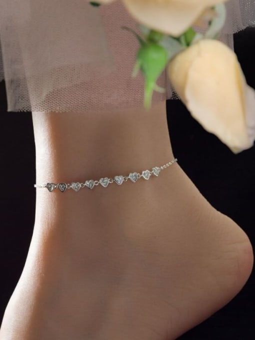 Rosh 925 Sterling Silver Cubic Zirconia  Heart Minimalist Anklet 1