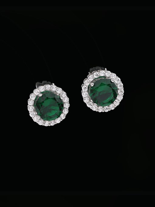 green Brass Cubic Zirconia Round Luxury Cluster Earring