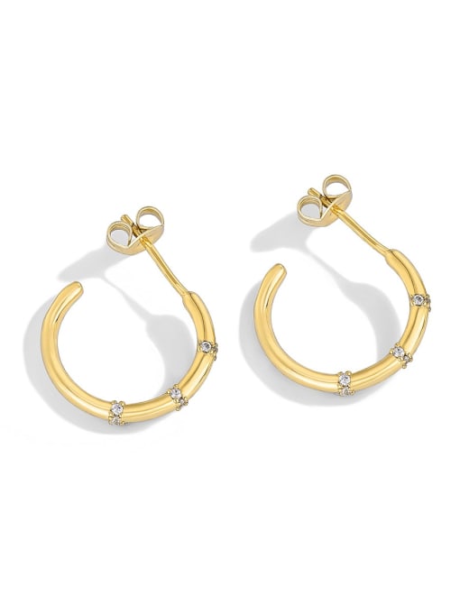 Gold C-shaped  Earrings Brass Rhinestone Geometric Minimalist Stud Earring