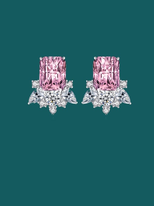 Pink diamond Brass Cubic Zirconia Multi Color Geometric Luxury Stud Earring