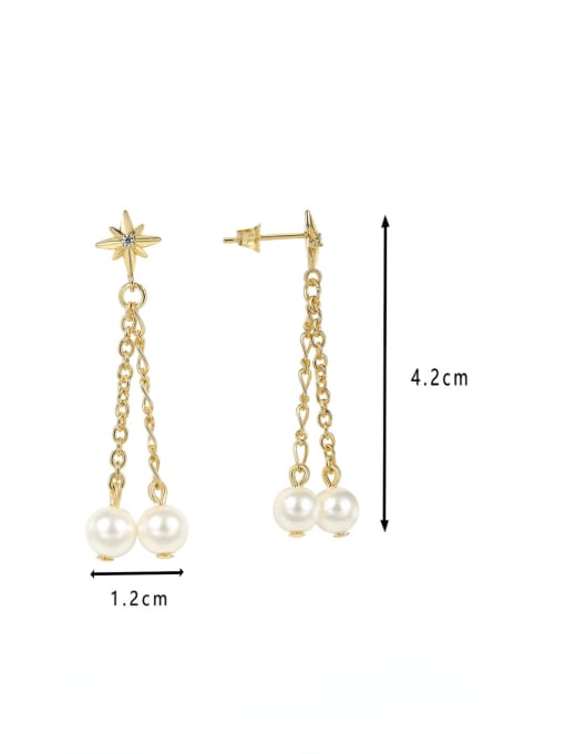 CHARME Brass Imitation Pearl Tassel Minimalist Threader Earring 2