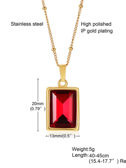 Square red Titanium Steel Glass Stone Geometric Minimalist Necklace