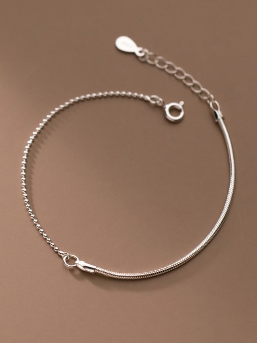 Rosh 925 Sterling Silver  Minimalist Asymmetric Snake Bone Chain  Bracelet 0