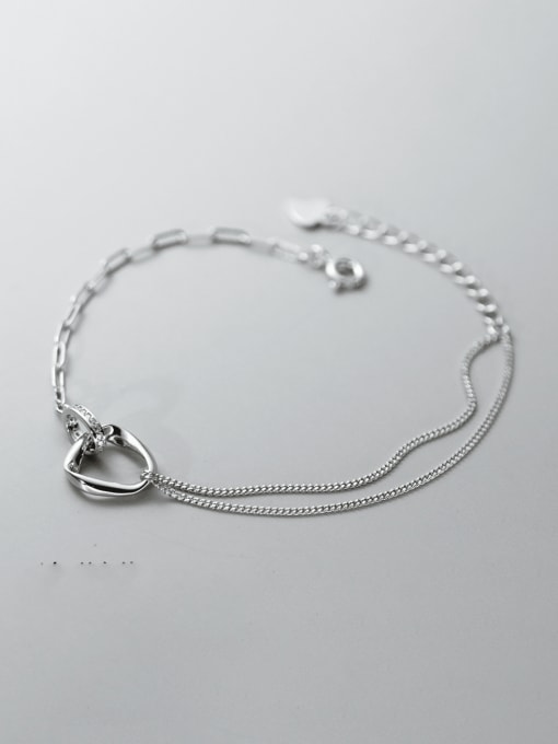 Rosh 925 Sterling Silver Heart Minimalist Strand  Asymmetrical  Chain Bracelet 2