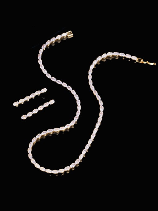 L.WIN Brass Cubic Zirconia Minimalist Geometric  Earring and Necklace Set 1