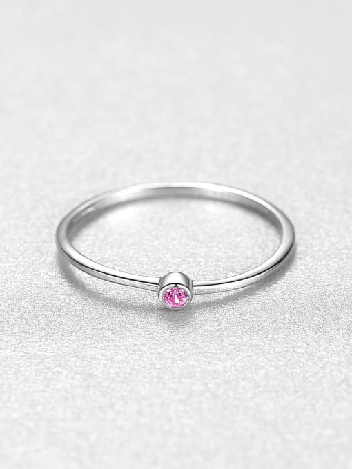 Pink 22I08 925 Sterling Silver Rhinestone Geometric Minimalist Band Ring