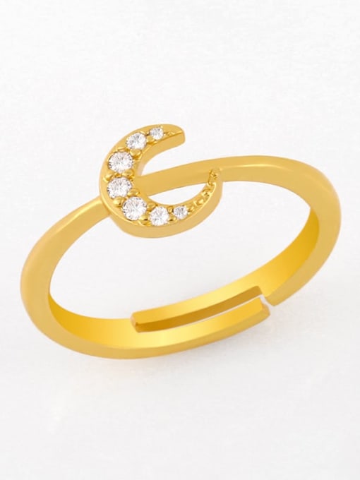 gold Brass Cubic Zirconia Moon Minimalist Band Ring