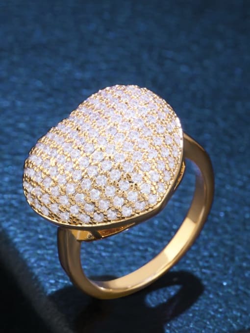 golden Brass Cubic Zirconia Heart Statement Cocktail Ring