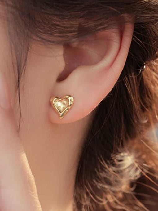 BeiFei Minimalism Silver 925 Sterling Silver Heart Minimalist Stud Earring 1