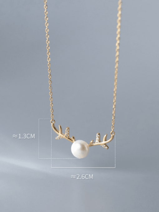 Rosh 925 Sterling Silver Imitation Pearl Deer Minimalist Necklace 3