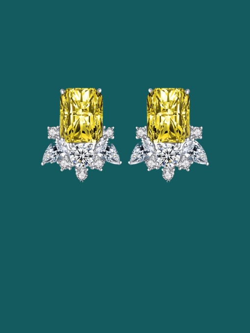 Yellow diamond Brass Cubic Zirconia Multi Color Geometric Luxury Stud Earring