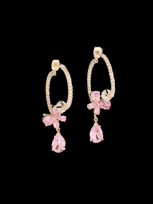 Pink Brass Cubic Zirconia Geometric Tassel Luxury Threader Earring