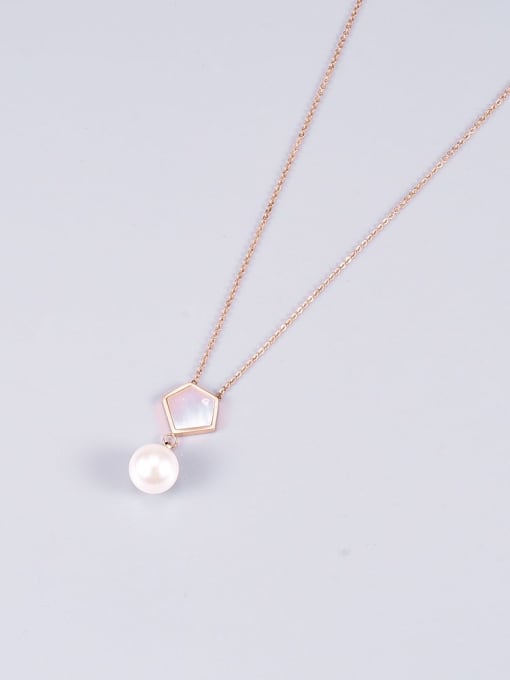 A TEEM Titanium Imitation Pearl Geometric Minimalist Necklace 1