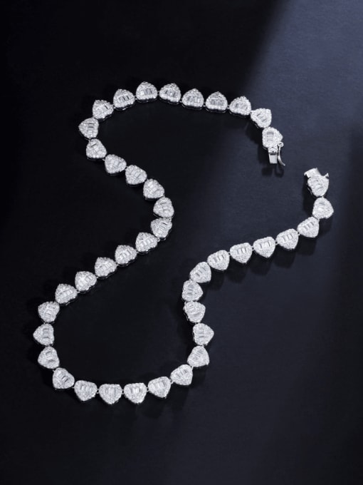 Platinum Brass Cubic Zirconia Heart Luxury Necklace